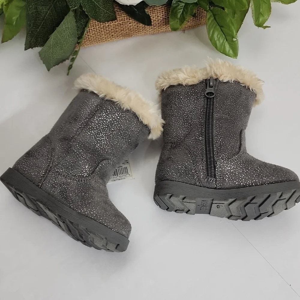 Sparkle Gray Faux Fur Lined Winter Boots